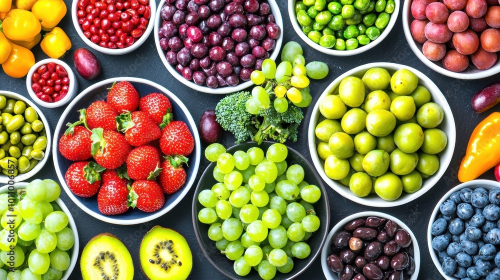 Fresh Colorful Variety of Fruits and Vegetables Displayed Fresh Colorful Variety of Fruits and Vegetables Displayed