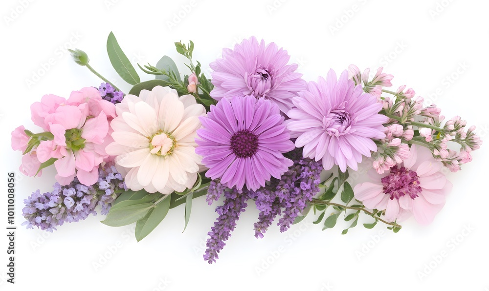 Bright purple Flower Arrangement on White Background, Generative AI Bright purple Flower Arrangement on White Background, Generative AI
