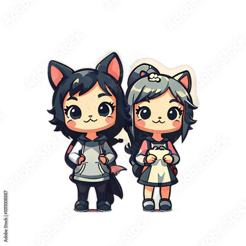 Cute Animated Cat-Eared Characters