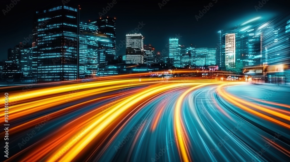 Obraz premium Vibrant Night Cityscape with Motion Lights