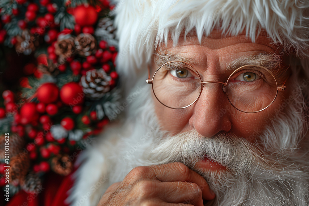 Portrait of Santa Claus happy looking at camera. Christmas background. Portrait of Santa Claus happy looking at camera. Christmas background.