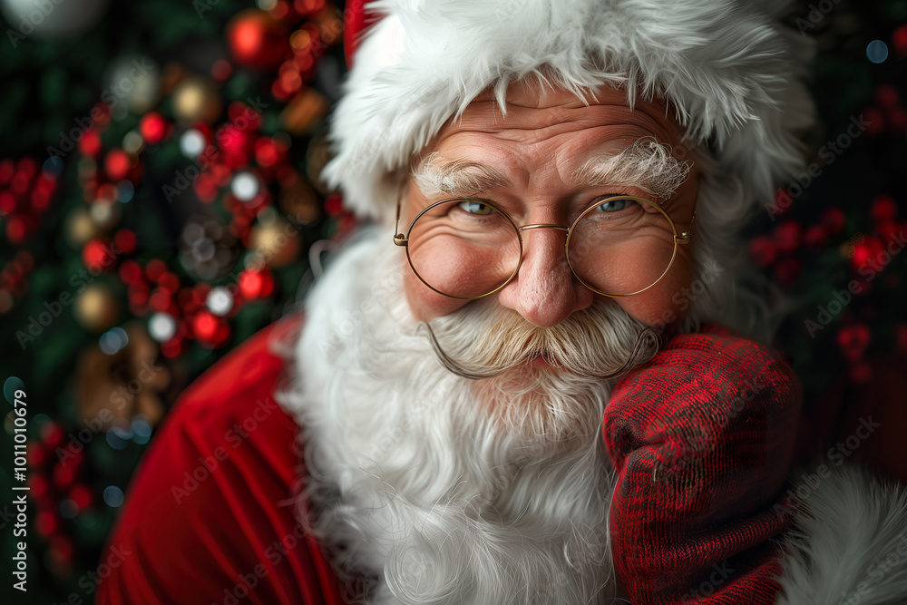 Portrait of Santa Claus happy looking at camera. Christmas background. Portrait of Santa Claus happy looking at camera. Christmas background.