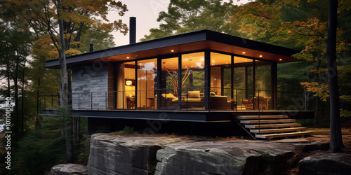 Small modern catskills cabin in the forest.