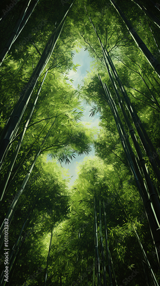 Naklejka premium bamboo forest. bamboo forest seen from below.