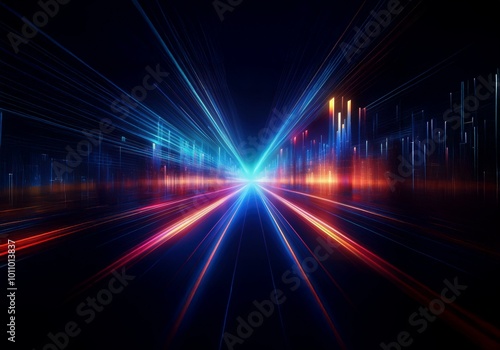 Wallpaper Mural A highway with colorful lights at night. The perspective is looking down the road with a city in the distance. Torontodigital.ca