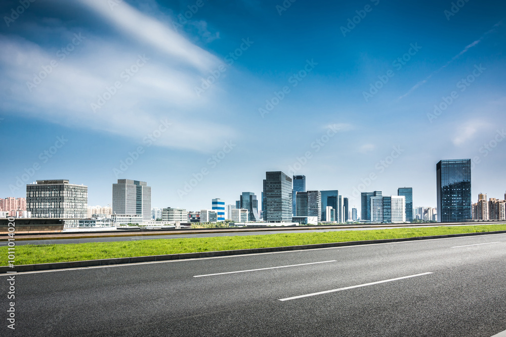Modern City Skyline Under a Clear Blue Sky Modern City Skyline Under a Clear Blue Sky
