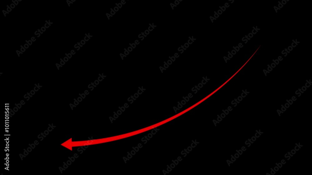 A red arrow curving upwards animation on a black background. A red arrow curving upwards animation on a black background.