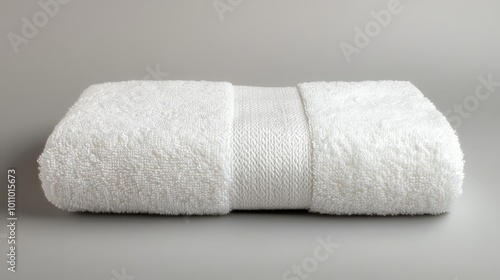 Soft White Towel on Gray Background