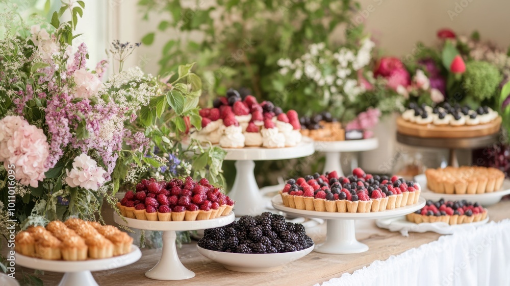 A beautiful dessert buffet featuring Northern sweets like berry tarts and pastries, perfect for a special occasion.