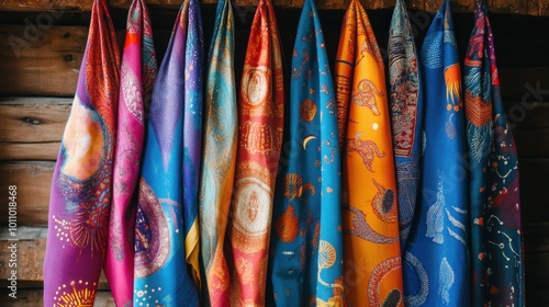 A Krishna-inspired scarf collection with digital prints, combining vibrant colors with sacred symbols