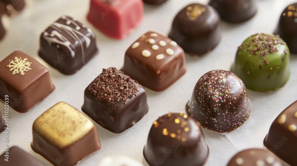 A close-up of hand-crafted Northern chocolates, beautifully packaged and perfect for gifting during the holiday season. A close-up of hand-crafted Northern chocolates, beautifully packaged and perfect for gifting during the holiday season.