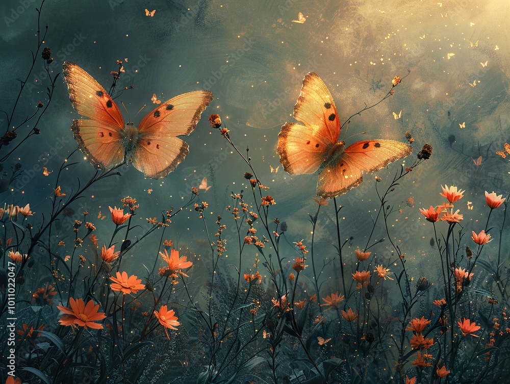 Enchanted Meadow with Butterflies and Flowers Enchanted Meadow with Butterflies and Flowers