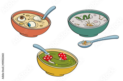 Cuencos de sopa repugnante y venenosa para Halloween