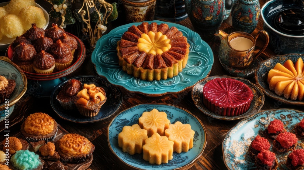 A collection of Northern desserts displayed on a beautifully arranged table, highlighting their colors and intricate designs. A collection of Northern desserts displayed on a beautifully arranged table, highlighting their colors and intricate designs.