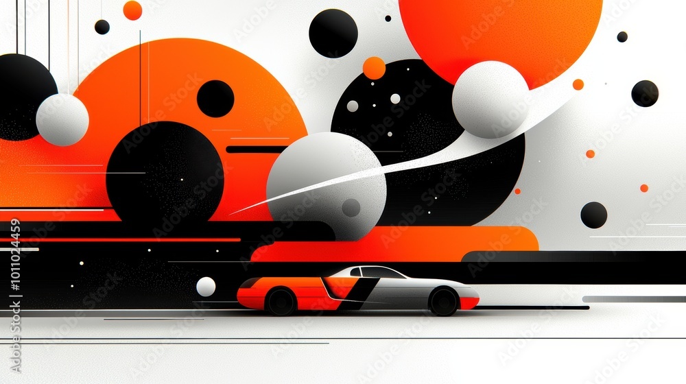 Obraz premium Abstract Art with Modern Car and Geometric Shapes