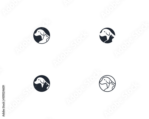 Dog and cat logo design template vector, line of pet logo design suitable for pet shop, store, cafe, business, hotel, veterinary clinic, Domestic animals vector illustration logotype, sign, symbol.