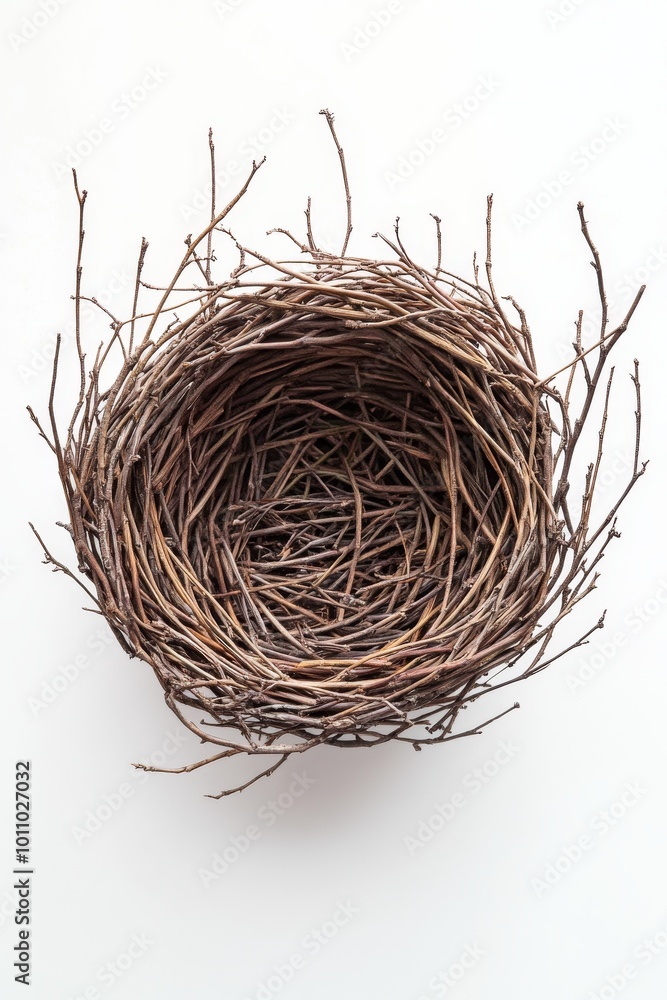 Obraz premium Simple Twig Nest Woven From Branches, Captured From Above on a Neutral Background