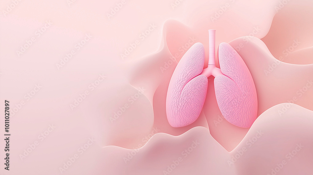 Fototapeta premium 3D-Lunge auf Pastellhintergrund: Medizinisches Konzeptbild. Anatomische Grafik für Gesundheitswesen. Modernes Design, Atemwegsillustration. Pulmonologie-Visualisierung