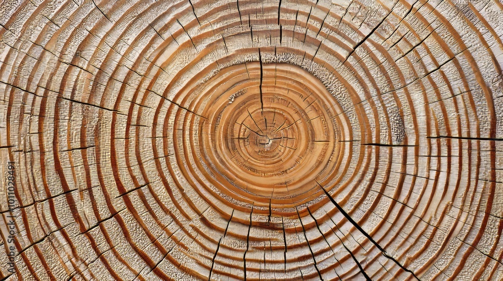 Annual Growth Rings of a Tree Trunk Display Natural Patterns and Textures in a Close-Up View Annual Growth Rings of a Tree Trunk Display Natural Patterns and Textures in a Close-Up View
