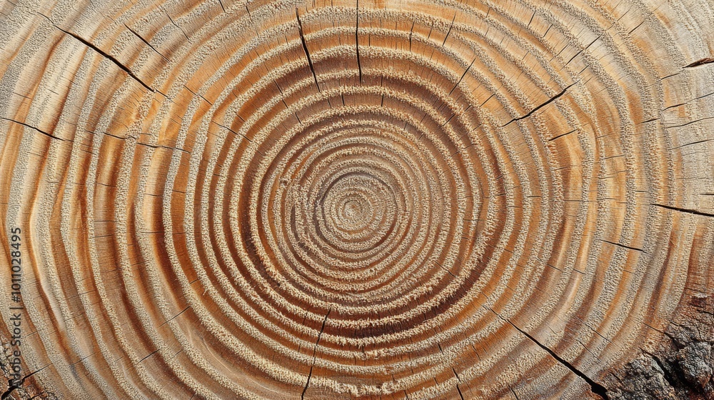 Fototapeta premium Annual Growth Rings of a Tree Trunk Display Natural Patterns and Textures in a Close-Up View