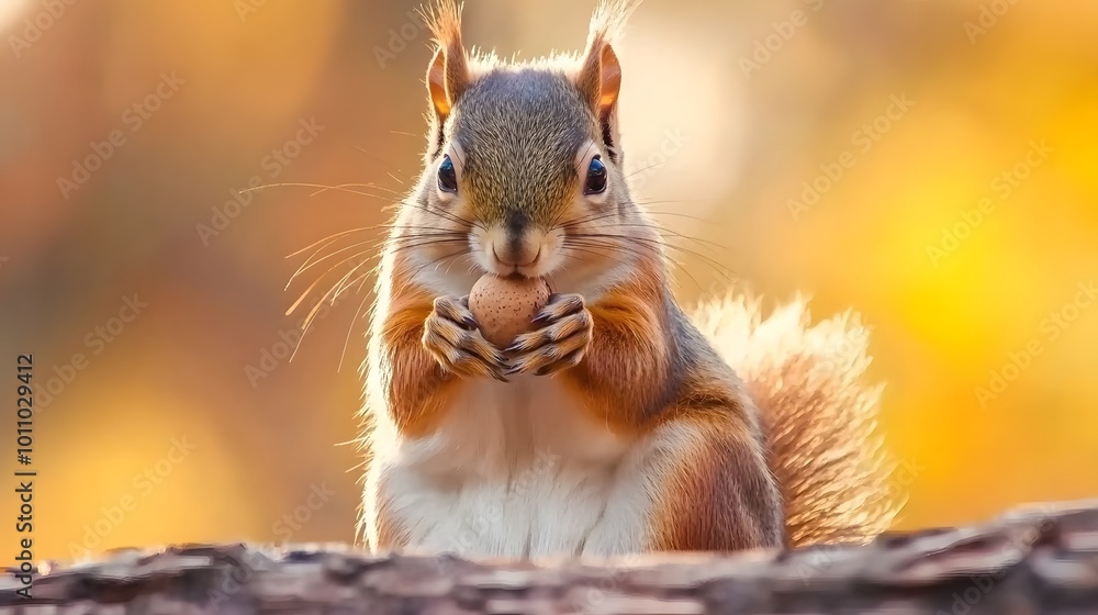A close-up of a squirrel holding a nut, set against a warm, blurred background of autumn colors. A close-up of a squirrel holding a nut, set against a warm, blurred background of autumn colors.