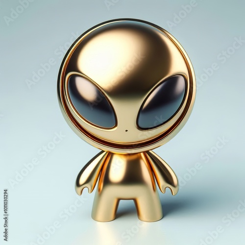 a cute and cool gold shinny metallic futuristic Alien AI character photo