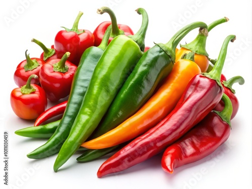 Vibrant Fresh Anaheim and Hot Chili Peppers, beautifully isolated on a white background, perfect for culinary photo