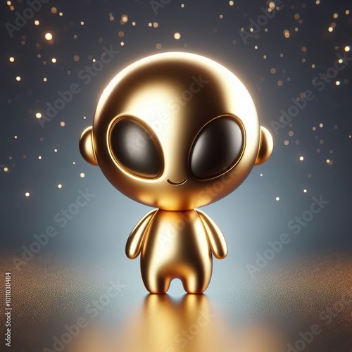 a cute and cool gold shinny metallic futuristic Alien AI character photo