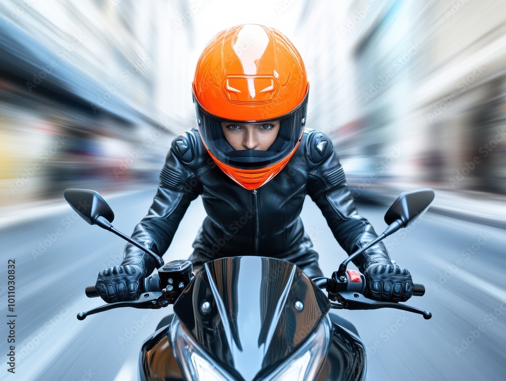 An intense motorcycle rider speeds through an urban street, showcasing adrenaline and passion for the thrill of the ride. An intense motorcycle rider speeds through an urban street, showcasing adrenaline and passion for the thrill of the ride.