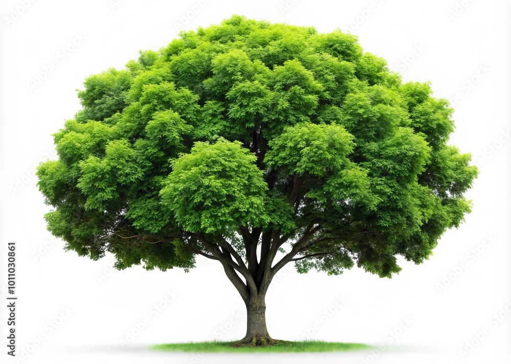 Vibrant green tree standing alone against a white backdrop, symbolizing nature, sustainability, and eco-friendliness Vibrant green tree standing alone against a white backdrop, symbolizing nature, sustainability, and eco-friendliness