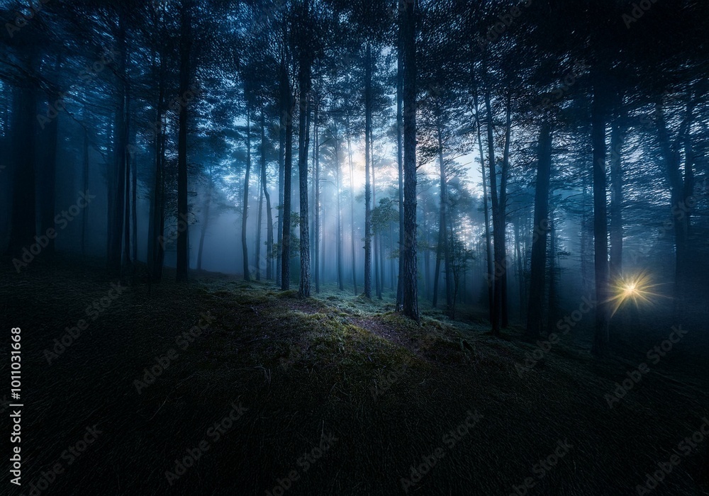 A misty forest with sunlight breaking through the tall trees creating beams of light on the forest floor. A misty forest with sunlight breaking through the tall trees creating beams of light on the forest floor.