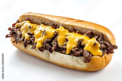 Delicious food cheesesteak scene on white background