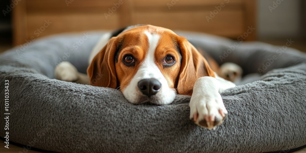Peaceful Beagle Puppy Sleeping on a Cozy Dog Bed Indoors Peaceful Beagle Puppy Sleeping on a Cozy Dog Bed Indoors