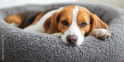 Peaceful Beagle Puppy Sleeping on a Cozy Dog Bed Indoors
