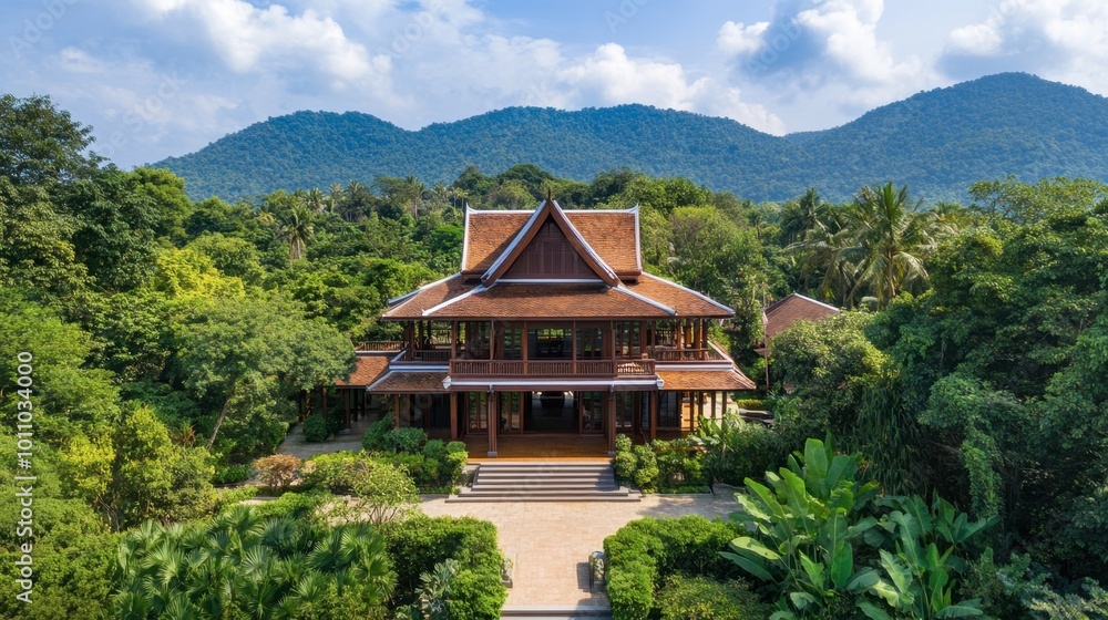A traditional Thai temple nestled in the hills of Phang Nga, surrounded by lush vegetation and offering a glimpse into local culture. A traditional Thai temple nestled in the hills of Phang Nga, surrounded by lush vegetation and offering a glimpse into local culture.