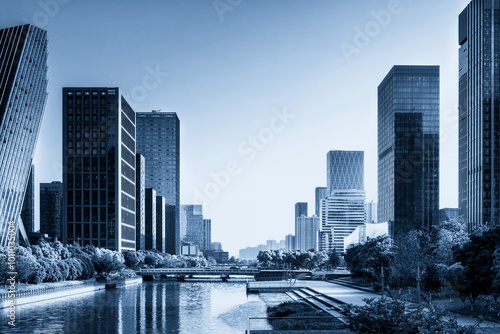 Modern Urban Landscape Featuring Skyscrapers and a Serene Waterfront