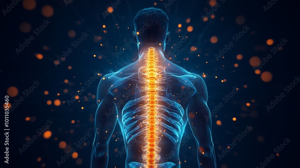 Digital Spine Model Highlighting Nerve Pain and Medical Issues Digital Spine Model Highlighting Nerve Pain and Medical Issues