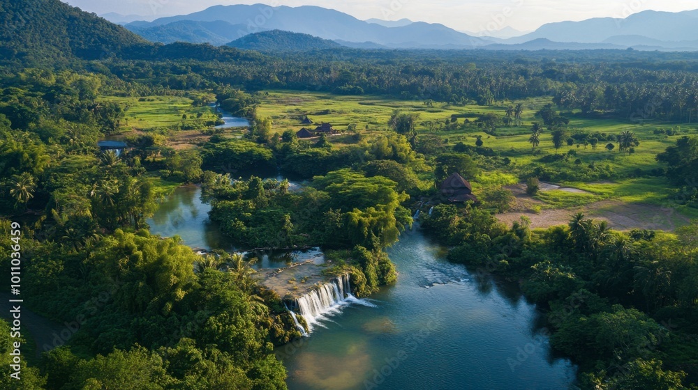 An aerial view of Nong Khai Phu Wua Wildlife Sanctuary, home to stunning waterfalls and diverse wildlife. An aerial view of Nong Khai Phu Wua Wildlife Sanctuary, home to stunning waterfalls and diverse wildlife.