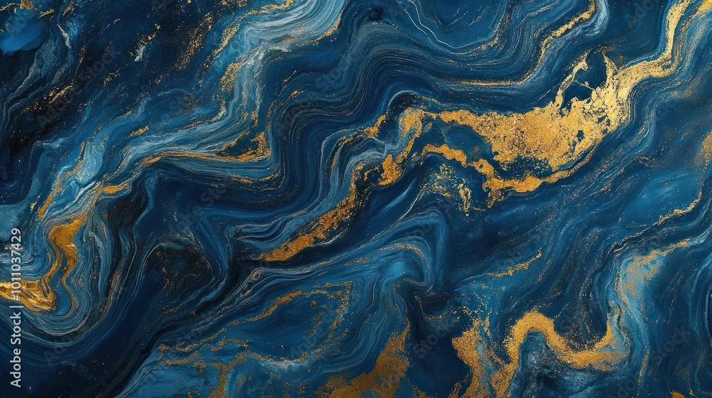 Blue and gold abstract liquid marble texture with waves and glitter. Blue and gold abstract liquid marble texture with waves and glitter.