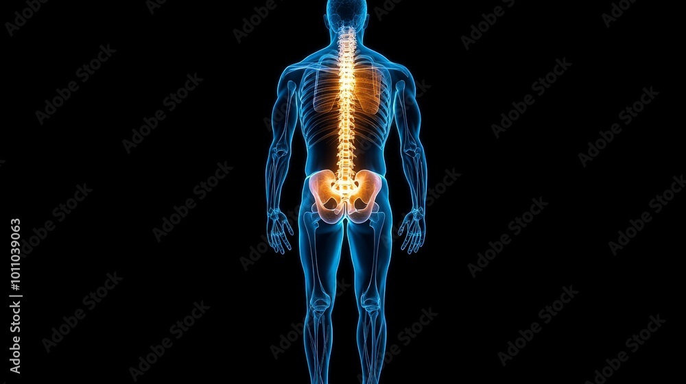 Digital Spine Model Highlighting Nerve Pain and Medical Issues Digital Spine Model Highlighting Nerve Pain and Medical Issues