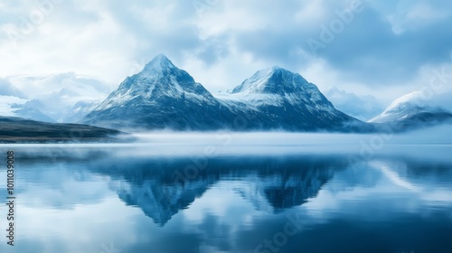Wallpaper Mural Majestic Snowy Mountains Reflected in Calm Lake at Dawn Torontodigital.ca