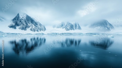 Wallpaper Mural Snow-capped Mountains Reflect in a Serene Lake Under a Cloudy Sky at Dawn Torontodigital.ca
