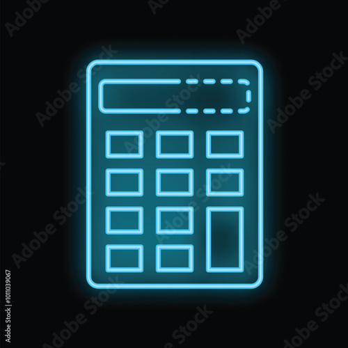 Glowing neon calculator icon displaying on black background