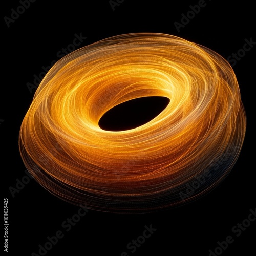 Vibrant Golden Whirlpool Design With Metallic Sheen Illuminated Against a Black Background