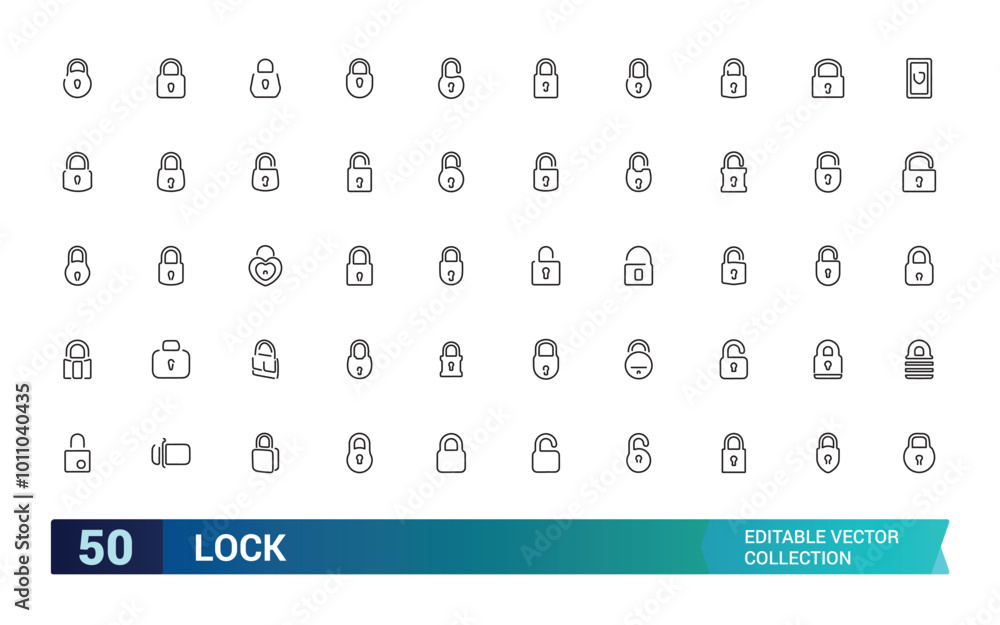 Set of locks line icons collection, Contains such as Locked, padlock, lock open and closed and more. outline vector icons collection. Editable stroke. Set of locks line icons collection, Contains such as Locked, padlock, lock open and closed and more. outline vector icons collection. Editable stroke.
