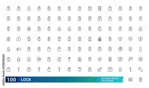 Set of locks line icons collection, Contains such as Locked, padlock, lock open and closed and more. outline vector icons collection. Editable stroke.