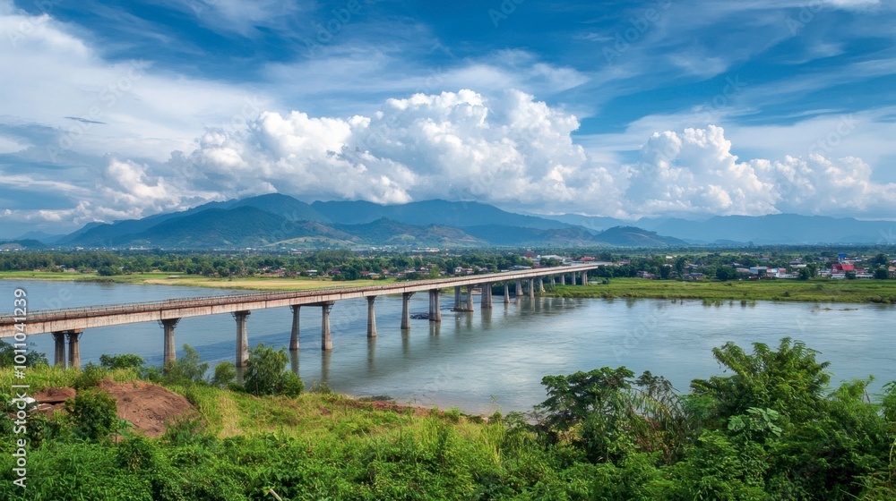 Nong Khai stunning view of the First ThaiLao Friendship Bridge, connecting Thailand and Laos. Nong Khai stunning view of the First ThaiLao Friendship Bridge, connecting Thailand and Laos.