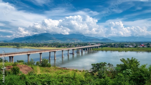 Nong Khai stunning view of the First ThaiLao Friendship Bridge, connecting Thailand and Laos. photo