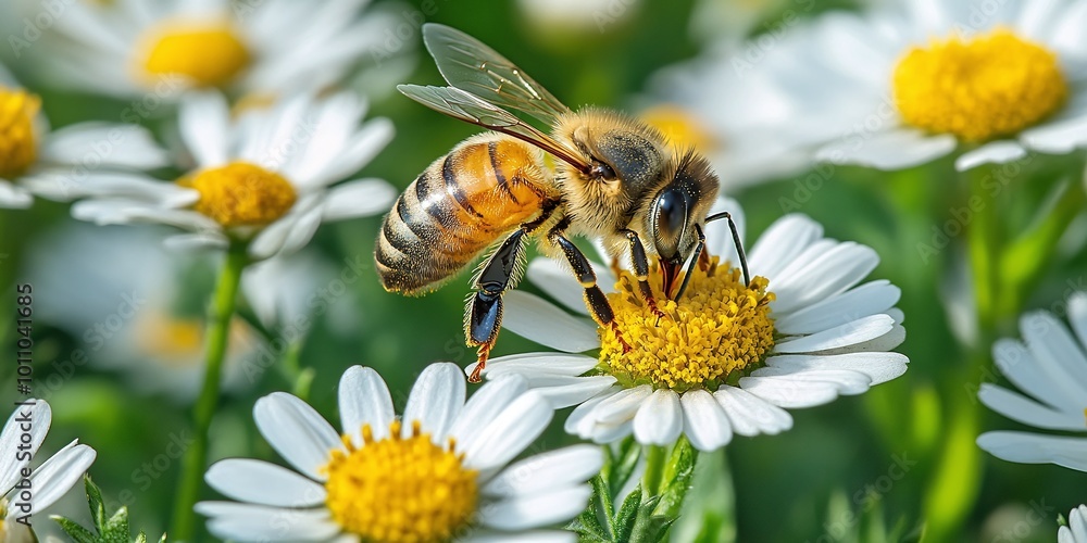 macro view of a bee gathering nectar from a white flower, offering a close-up perspective on pollination with plenty of copy space for nature and garden-related themes macro view of a bee gathering nectar from a white flower, offering a close-up perspective on pollination with plenty of copy space for nature and garden-related themes