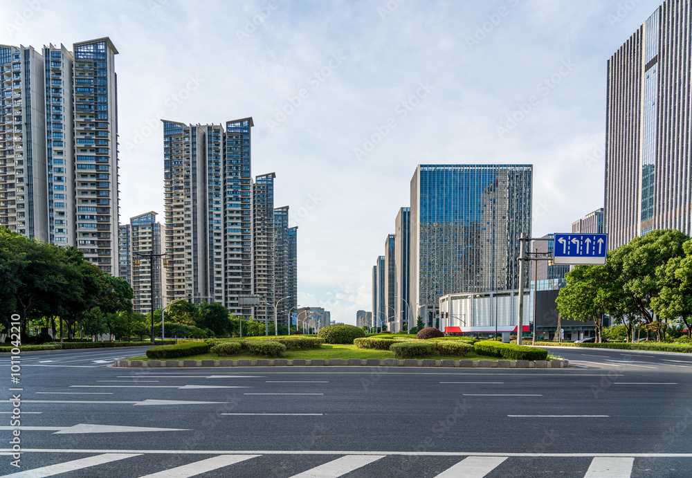 Modern Urban Cityscape with Skyscrapers and Green Spaces Modern Urban Cityscape with Skyscrapers and Green Spaces